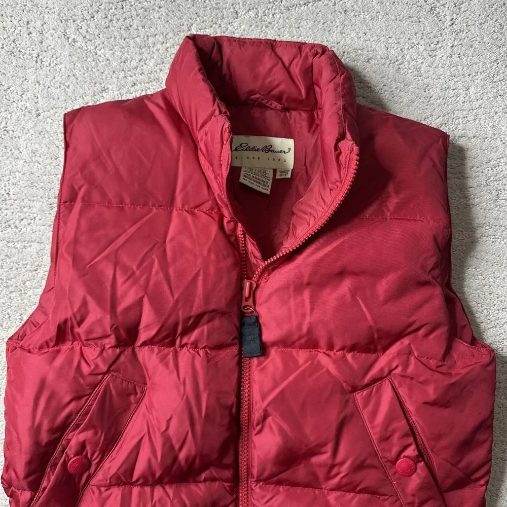 Women's Eddie Bauer Size Small Red Puffer Goose Down Full‎ Zip Vest